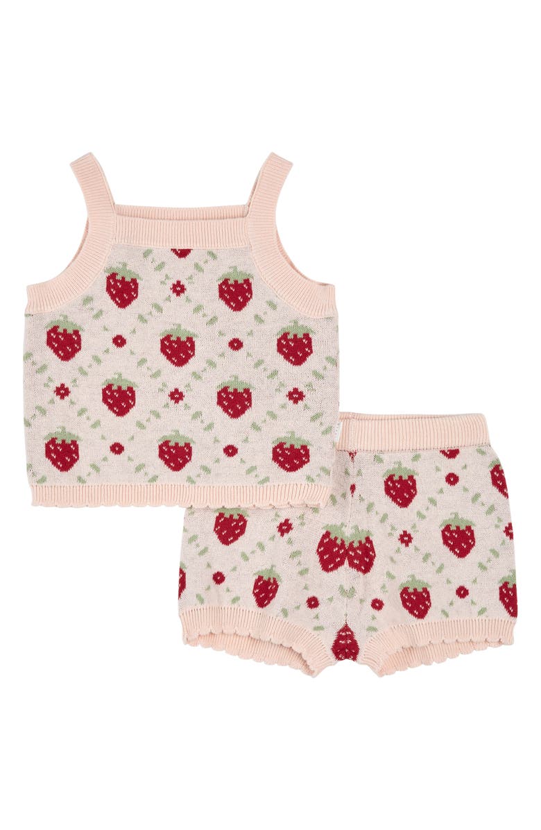 Petit Lem Strawberry Organic Cotton Knit Tank & Shorts Set, Main, color, Light Pink