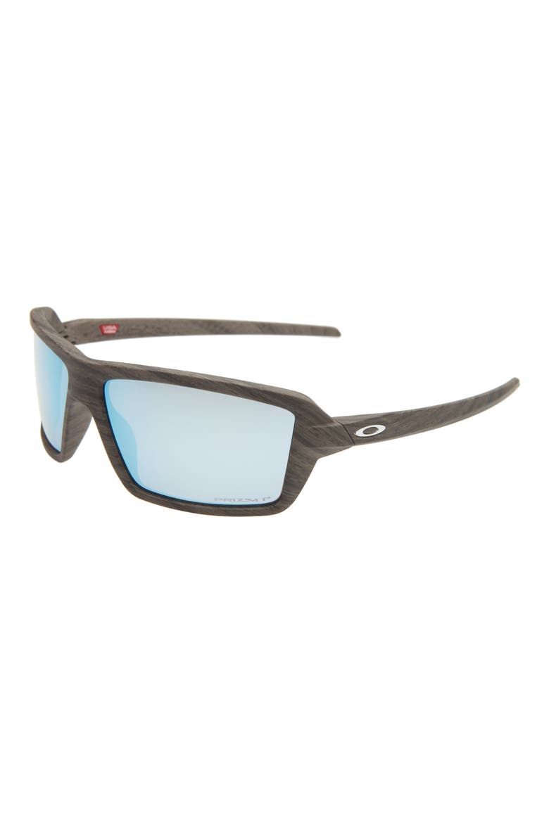 63mm Polarized Rectangular Sunglasses, Alternate, color, LIGHT WOOD