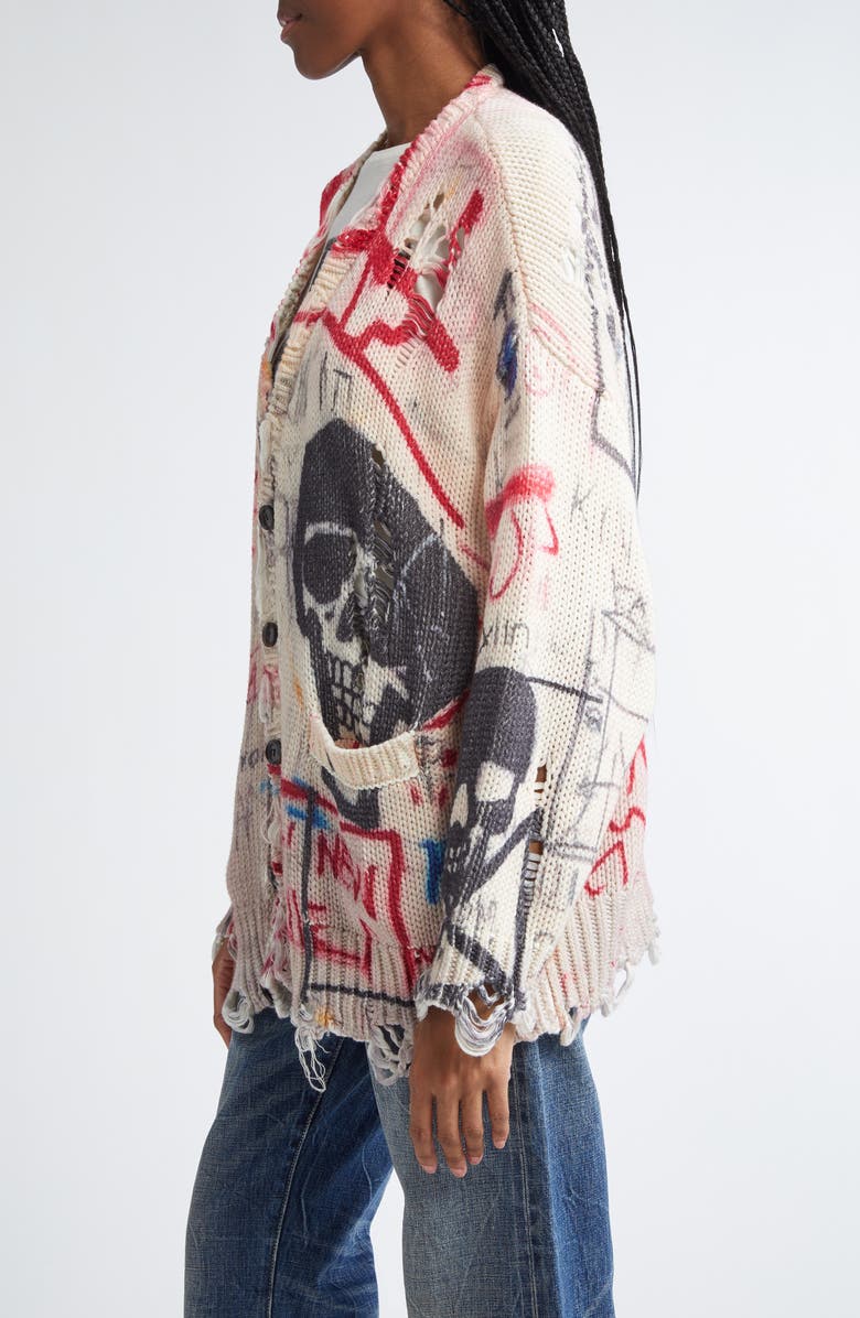 R13 Distressed Oversize Skull Graffiti Print Cardigan, Alternate, color, 