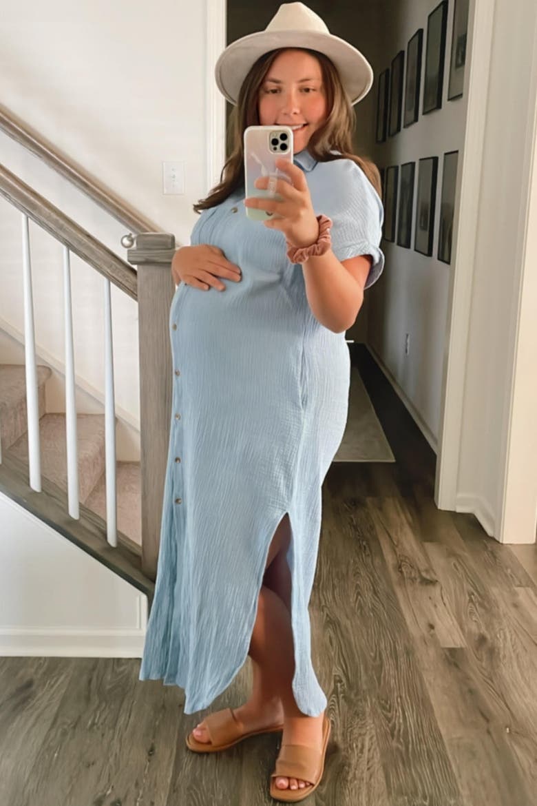 Button Down Midi Dress, Alternate, color, Light Blue