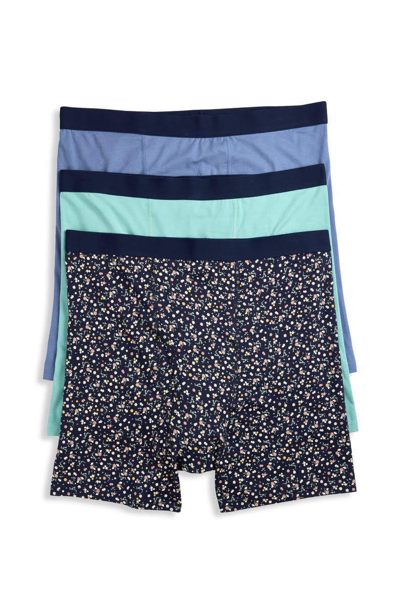 Harbor Bay by DXL Big & Tall 3-pk Active Stretch 4 Inch Boxer Briefs V2, Main, color, Floral Blue