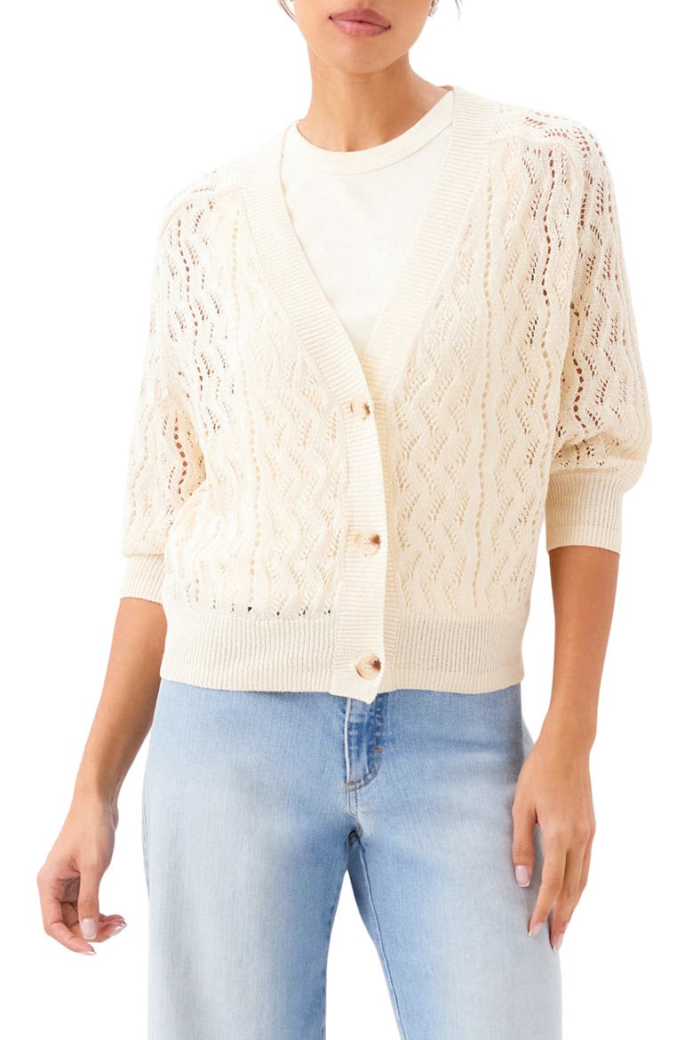 Puff Sleeve Cardigan Sweater, Main, color, NATURAL