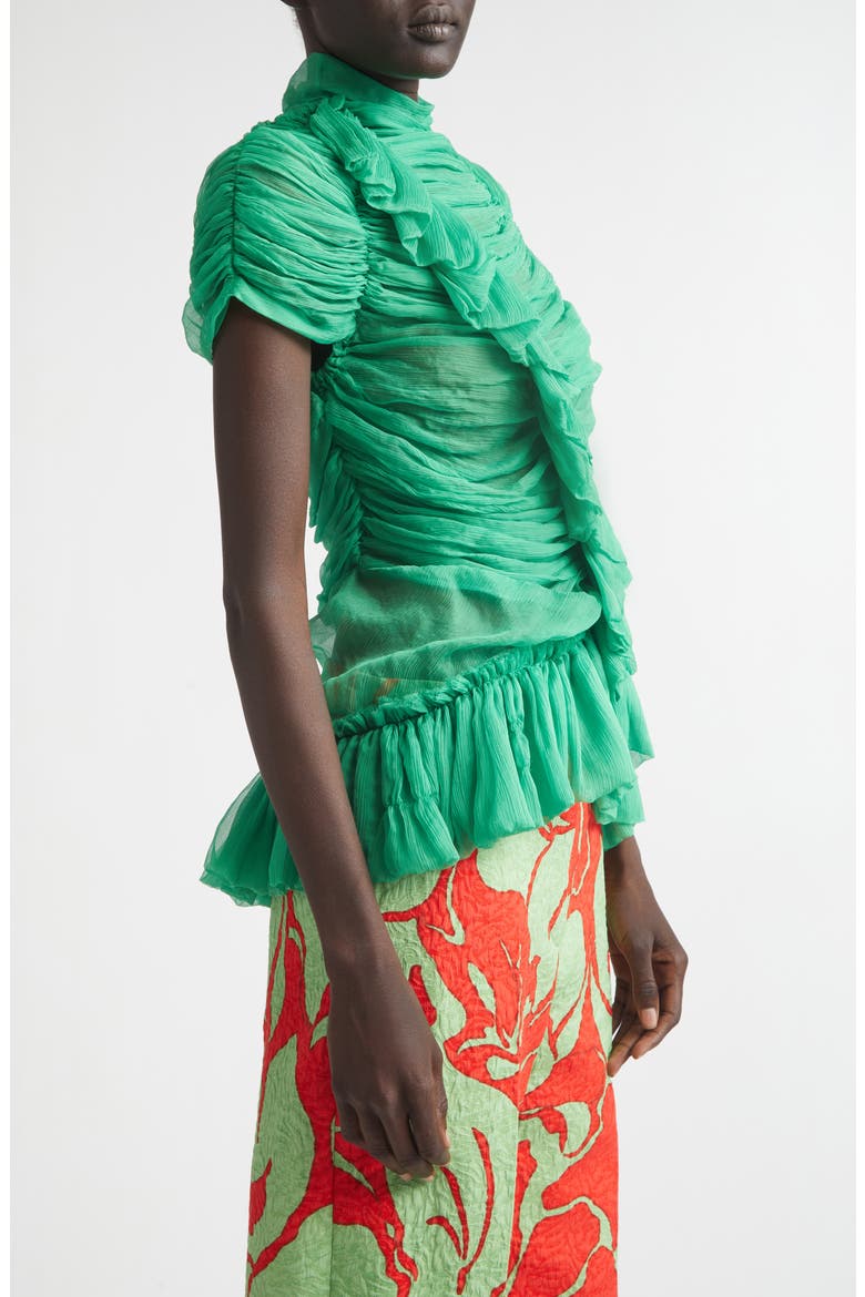 Washed Mousseline Silk Ruffle Top, Alternate, color, GREEN