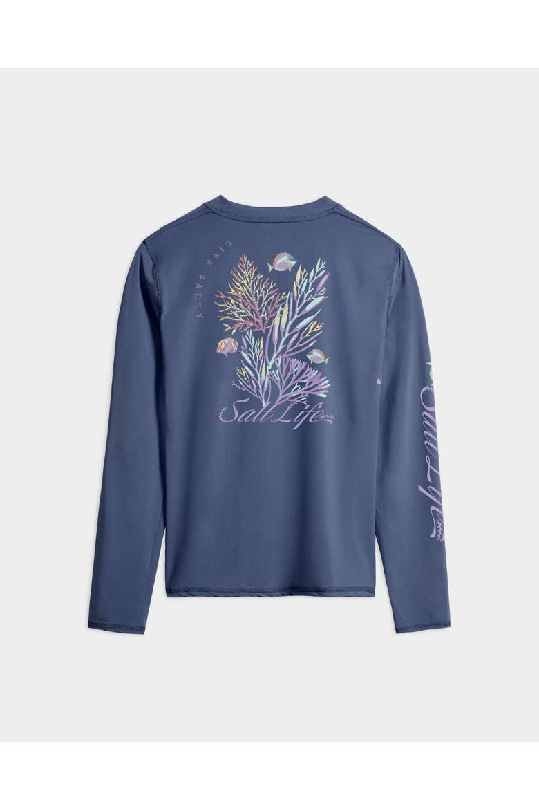 Colorful Coral Reef Performance Long Sleeve Tee, Alternate, color, Indigo Heather