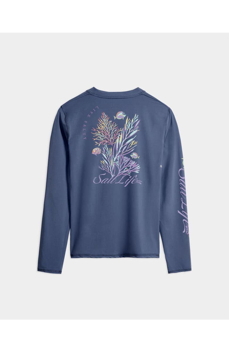 Salt Life Colorful Coral Reef Performance Long Sleeve Tee, Alternate, color, Indigo Heather