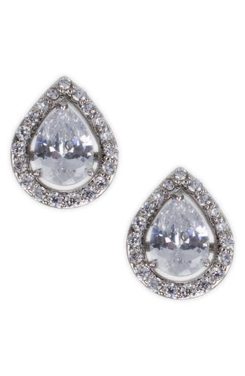 Cz By Kenneth Jay Lane Pear Cubic Zirconia Halo Stud Earrings In Clear Silver
