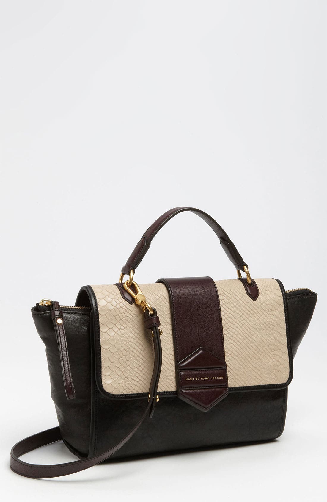 MARC BY MARC JACOBS 'Flipping Out' Leather Satchel, Main, color, BLACK
