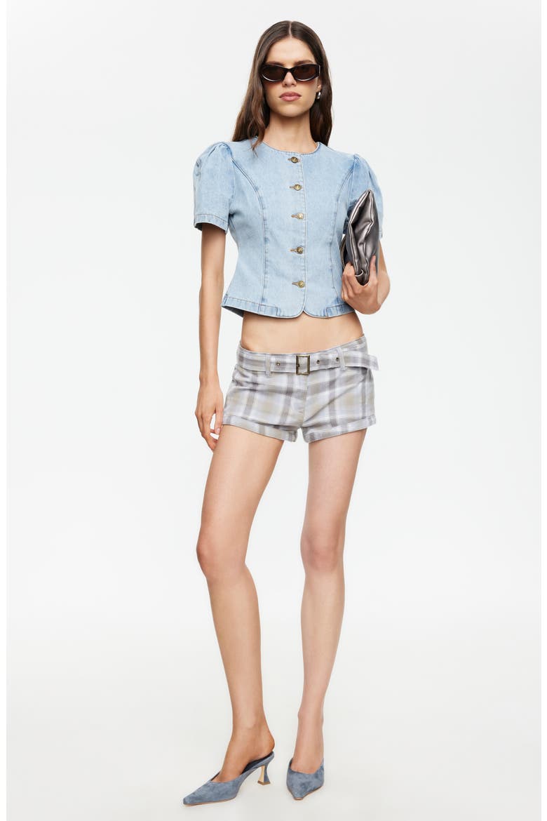 Puff Sleeve Denim Shirt, Alternate, color, LIGHT DENIM