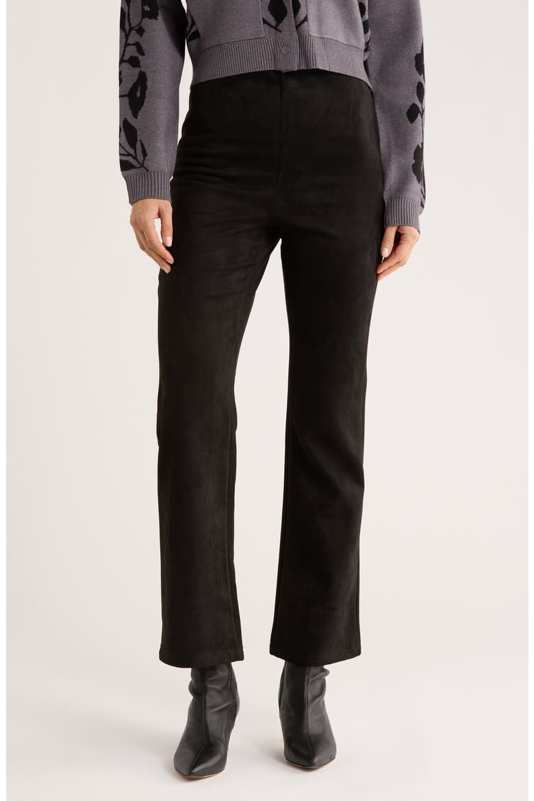 Faux Suede Semi Flare Leg Pants, Main, color, BLACK