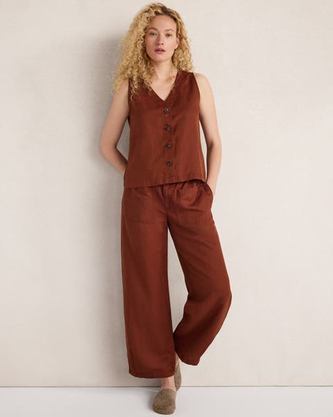 Linen Blend Dobby Belted Balloon Pants