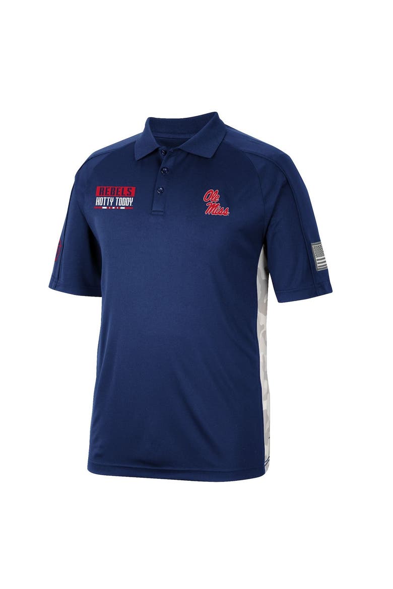 Men's Colosseum Navy Ole Miss Rebels OHT Military Appreciation Snow Camo Polo, Alternate, color, Navy