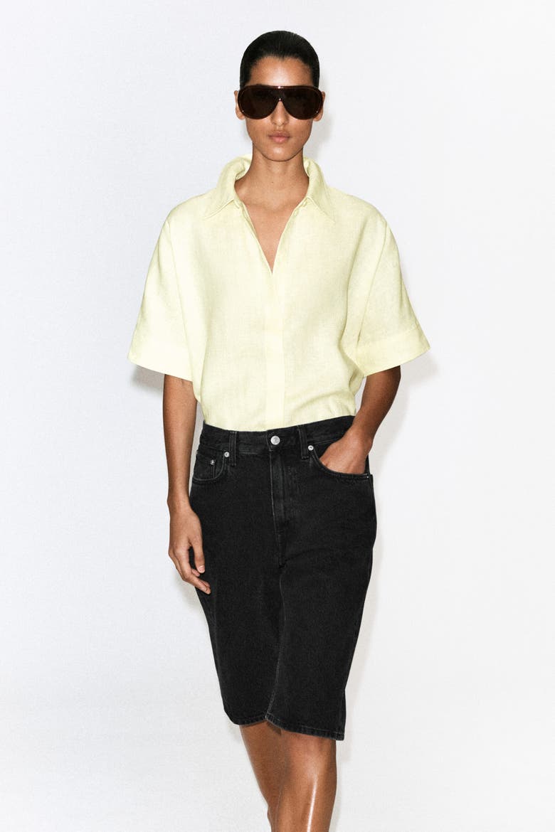 Oversized Short-Sleeved Linen Shirt, Main, color, YELLOW