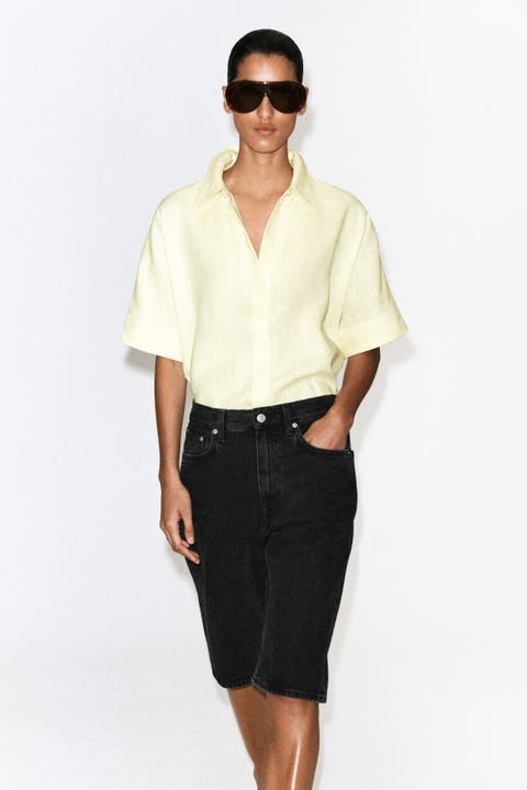 Oversized Short-Sleeved Linen Shirt
