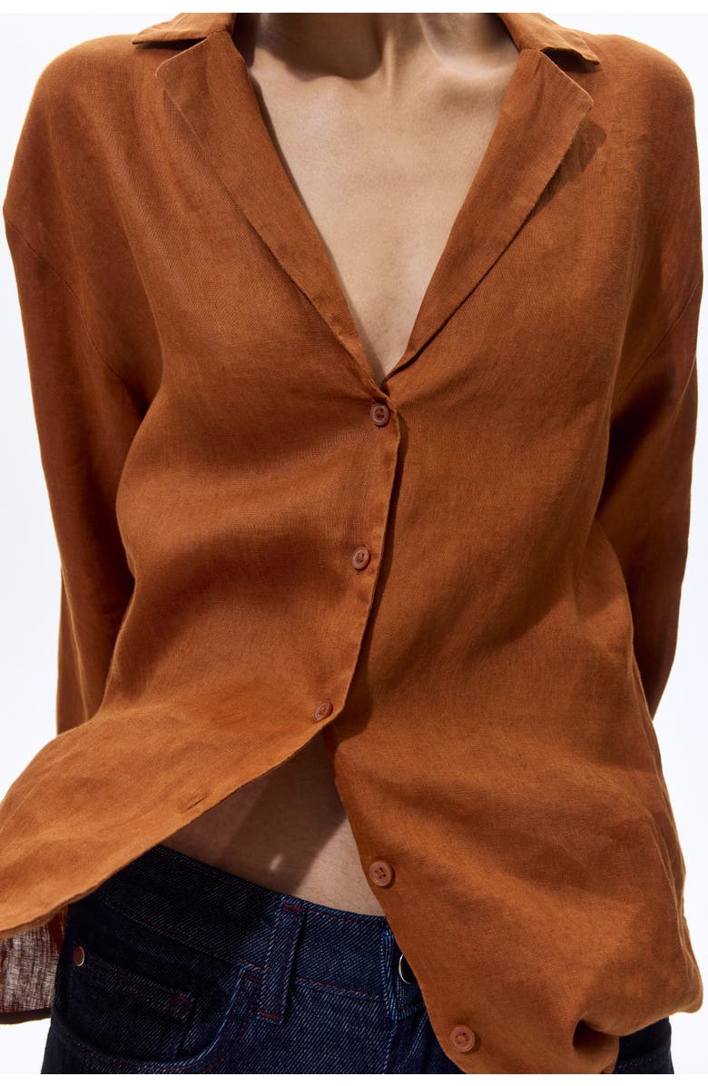 H&M Oversized Linen Shirt, Alternate, color, Dark Orange