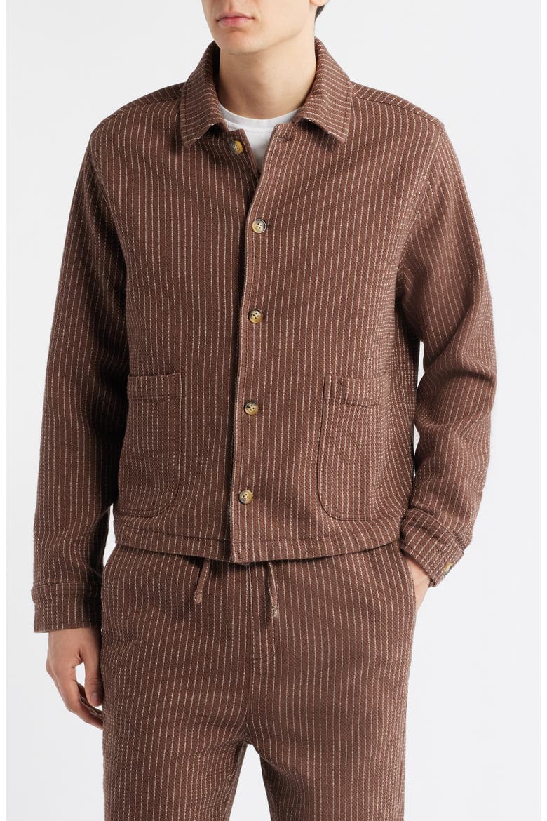 Sorrento Pinstripe Cotton & Linen Button-Up Overshirt, Alternate, color, BROWN