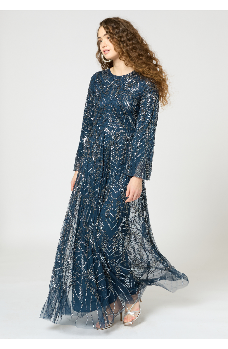 MARYISA Occasion Modest Embellished Sequin Beaded Floral Long Sleeves Evening Maxi Dress, Alternate, color,