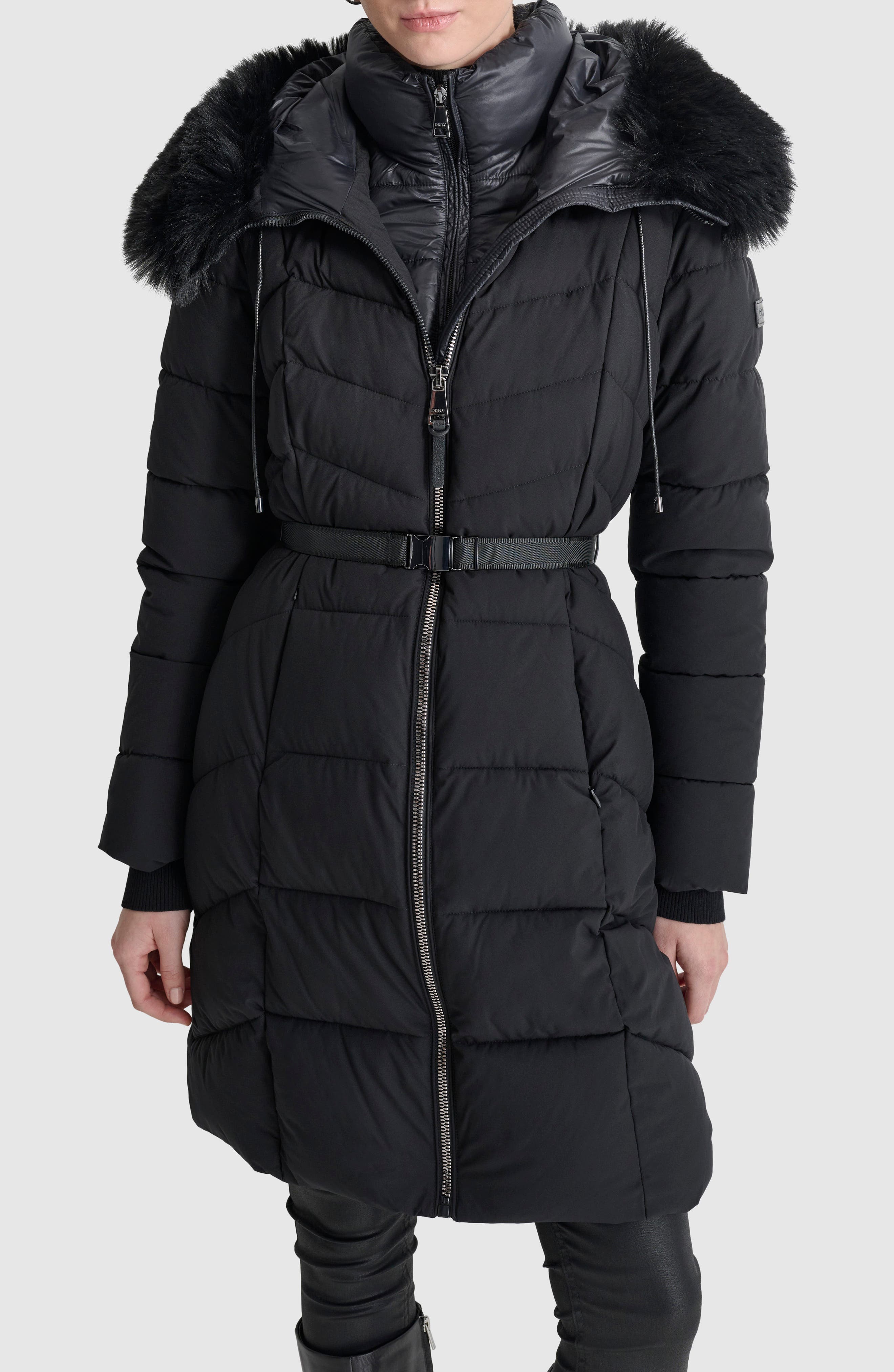 DKNY Stretch Quilted Jacket with Faux Fur Trim | Nordstromrack