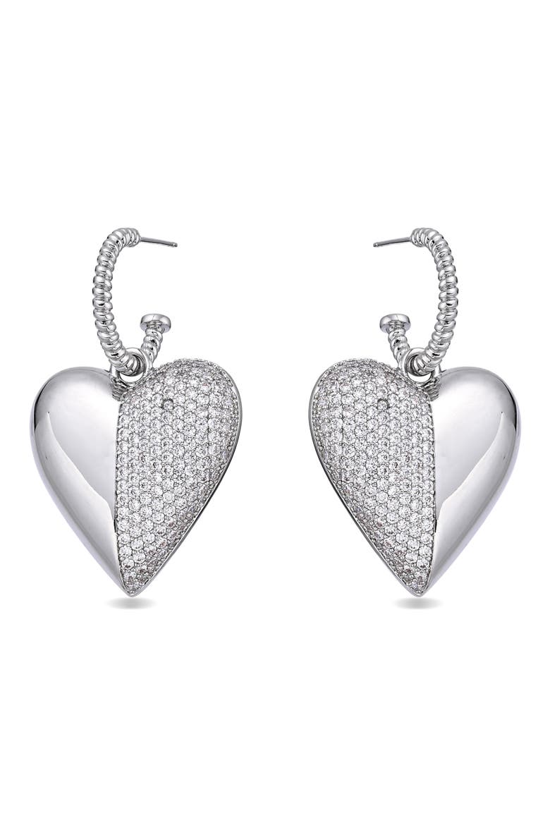 Helena Cubic Zirconia Heart Drop Earrings, Alternate, color, SILVER