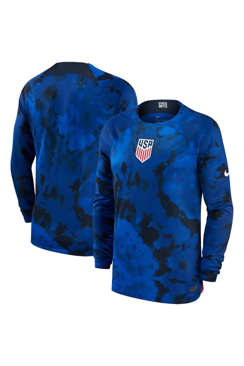 Men's Nike Blue USMNT 2022/23 Away Breathe Stadium Replica Blank Long Sleeve Jersey, Main, color, Blue
