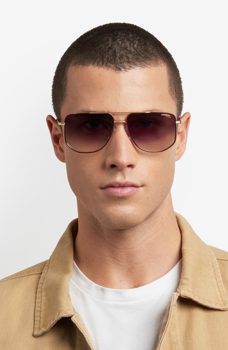 Carrera Eyewear 59mm Gradient Navigator Sunglasses, Alternate, color, Gold Burgundy/ Green Shaded