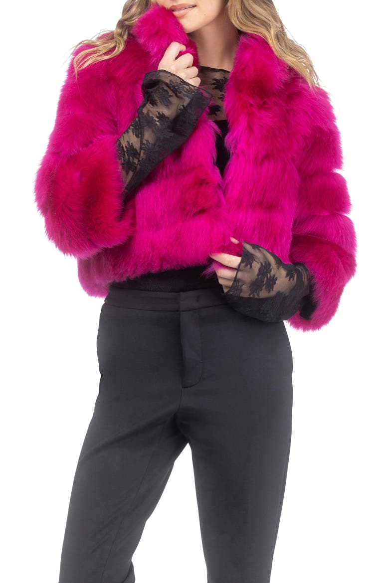 Genuine Shearling Bolero, Cropped Sleeves, Alternate, color, MAGENTA