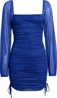 Jump Apparel Ruched Glitter Long Sleeve Minidress