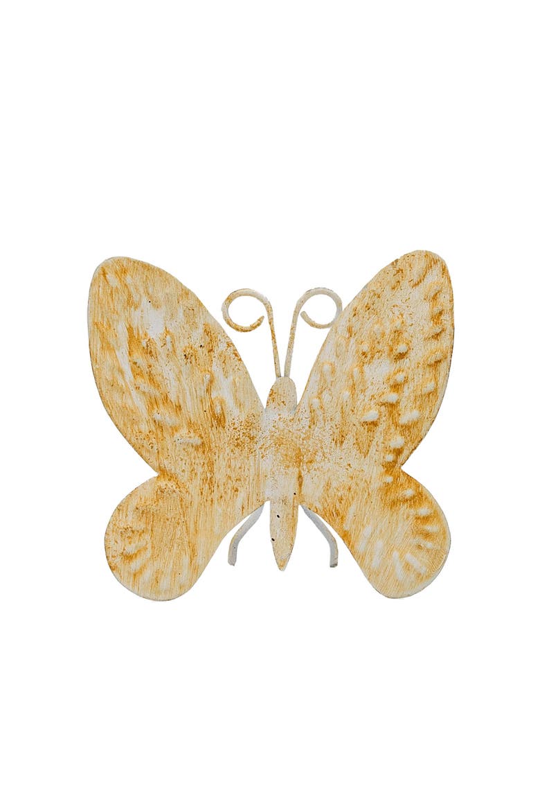Set of 3 Distressed Butterfly Figures Metal, Alternate, color, Yellow