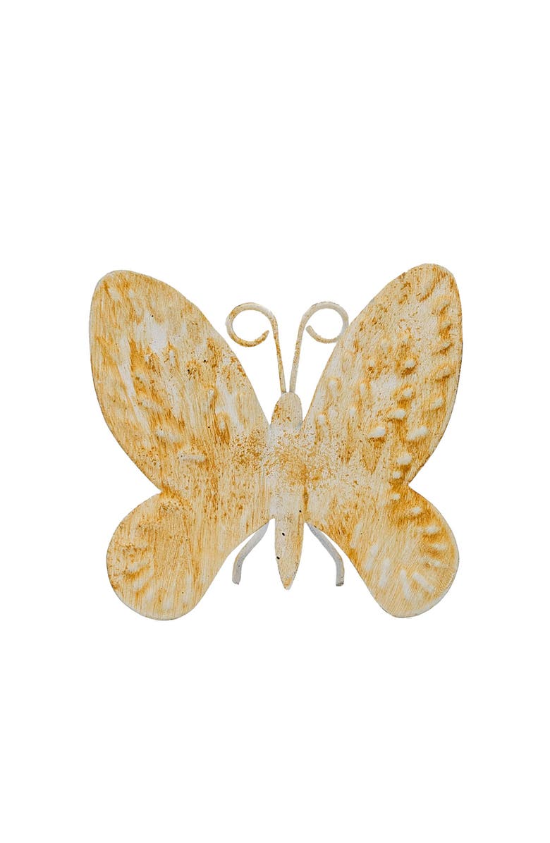 Foreside Home and Garden Set of 3 Distressed Butterfly Figures Metal, Alternate, color, Yellow