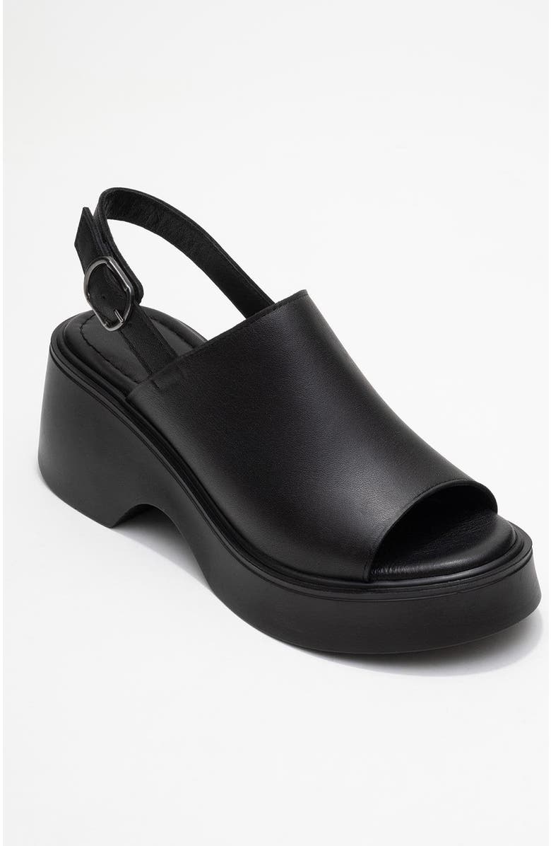 Forever & Always Shoes Power Leather Platform Wedge Sandals, Main, color, Black