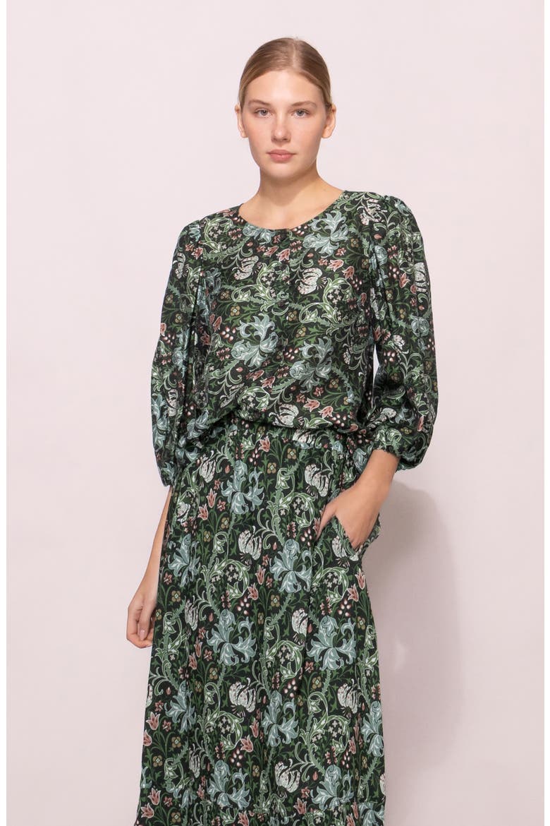 Puff Sleeve Button-Up Shirt, Alternate, color, GREEN MULTI