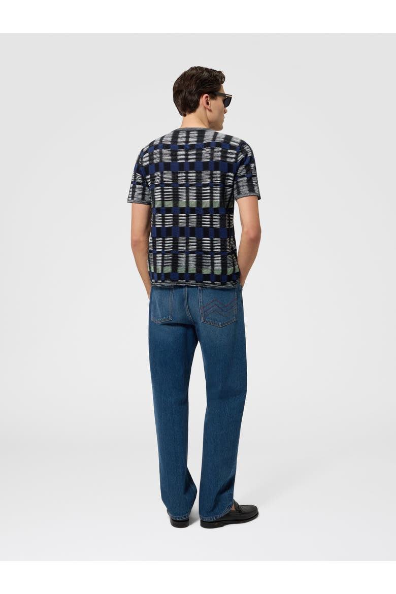 Crew-neck Cotton And Viscose T-shirt With Check Pattern, Alternate, color, Multicoloured