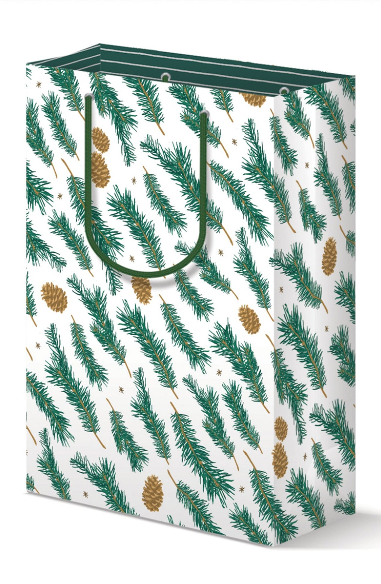 Joy Paper Co. Pine Pattern Holiday Gift Bag and Card Set, Alternate, color, Pine Pattern