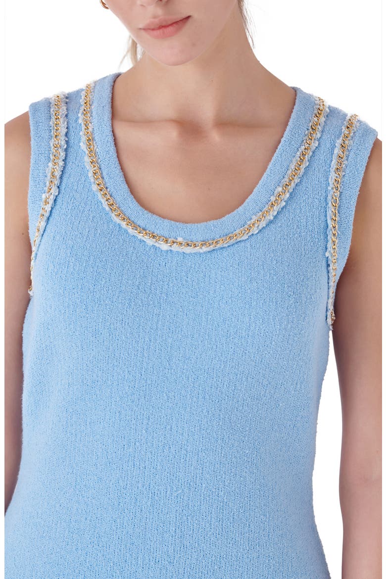 Chain Trim Sleeveless Sweater Dress, Alternate, color, BLUE