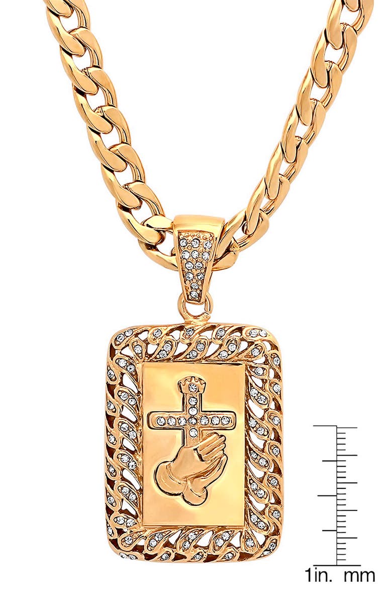 Men's Cubic Zirconia Dog Tag Pendant Necklace, Alternate, color, GOLD