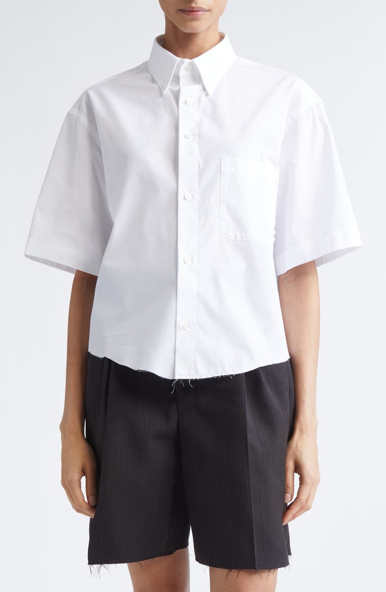 Maison Margiela Décortiqué Short Sleeve Poplin Button-Down Shirt, Main, color, White