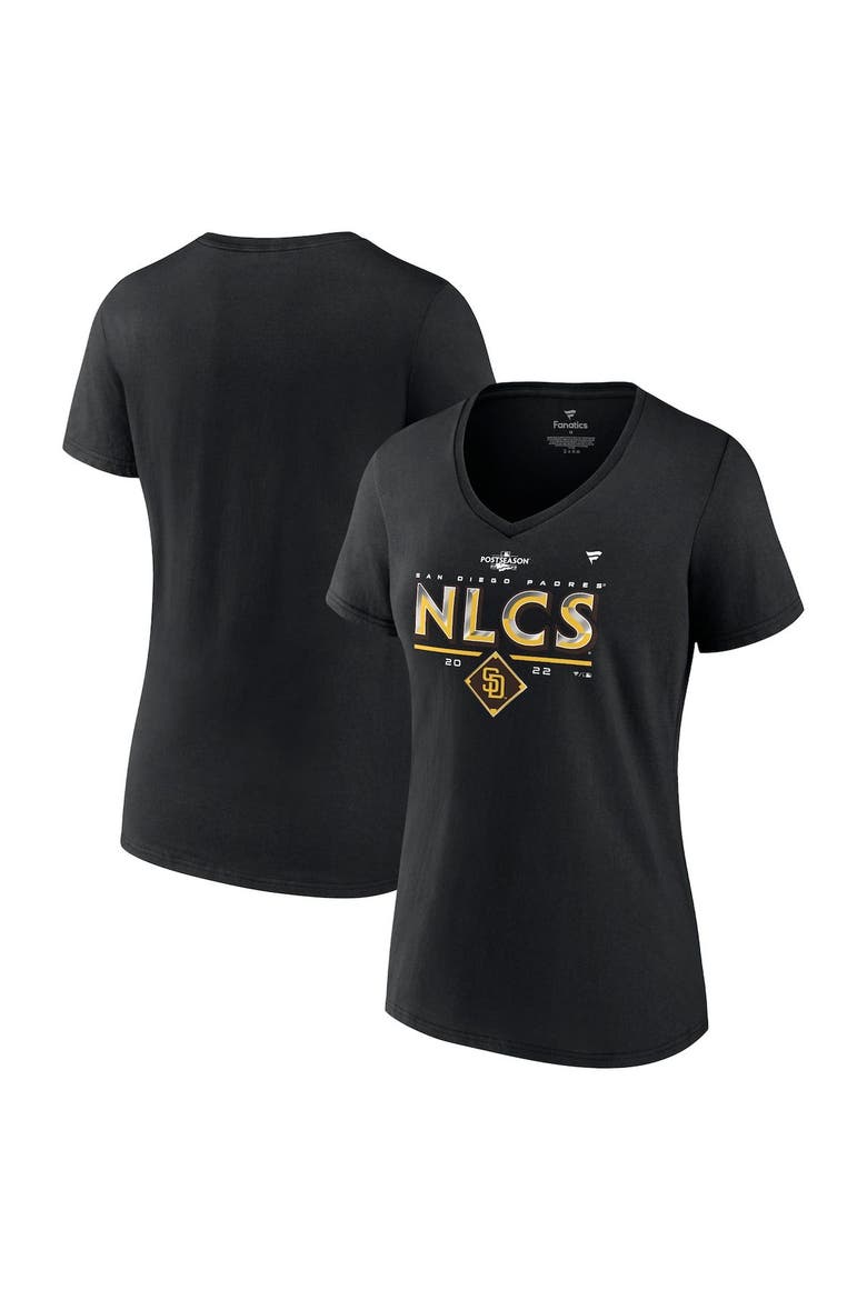 Women's Fanatics Branded Black San Diego Padres 2022 Division Series Winner Locker Room Plus Size V-Neck T-Shirt, Main, color, Black