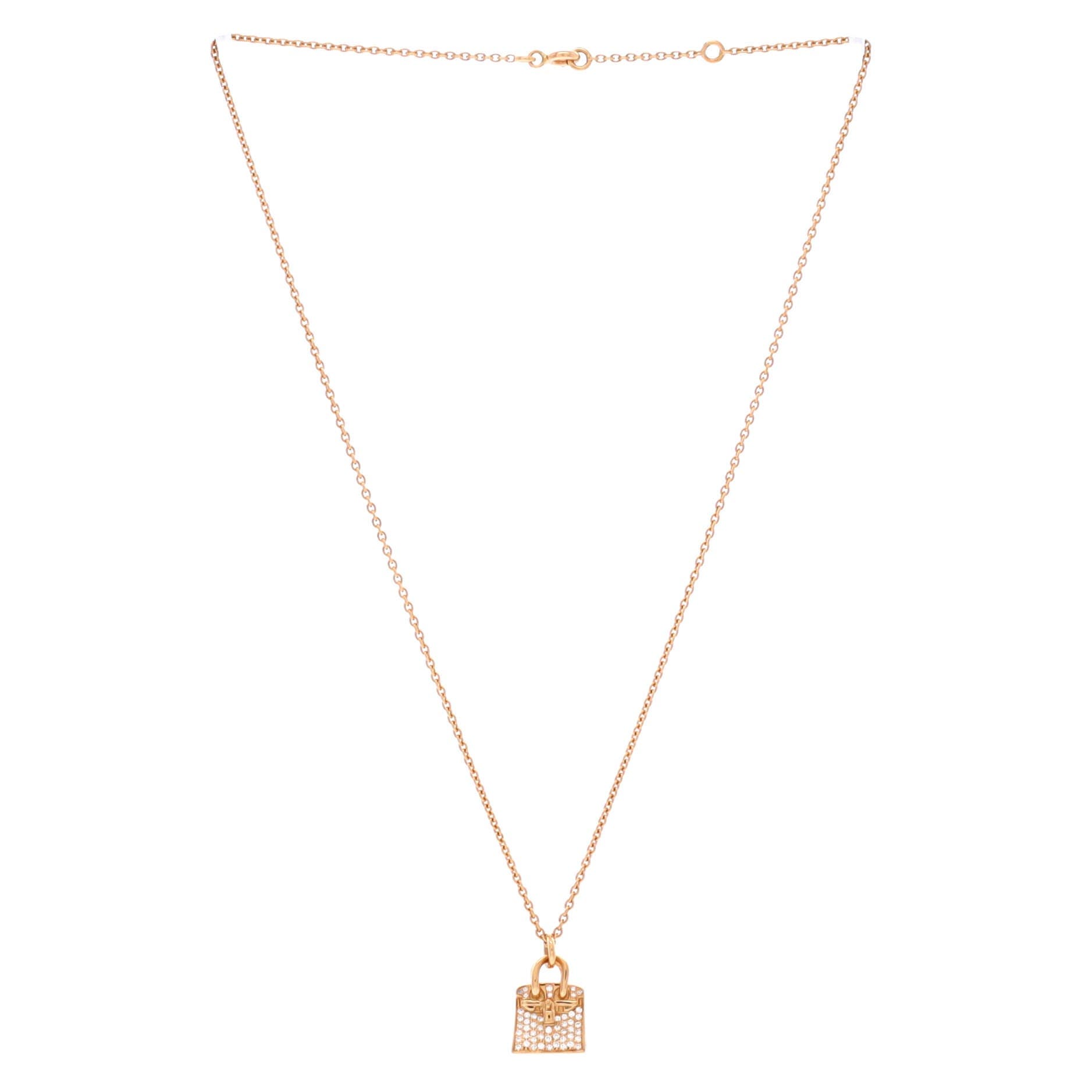Pre-Owned Hermes Birkin Amulette Pendant Necklace 18K Rose Gold and Diamonds, Alternate, color, Rose Gold