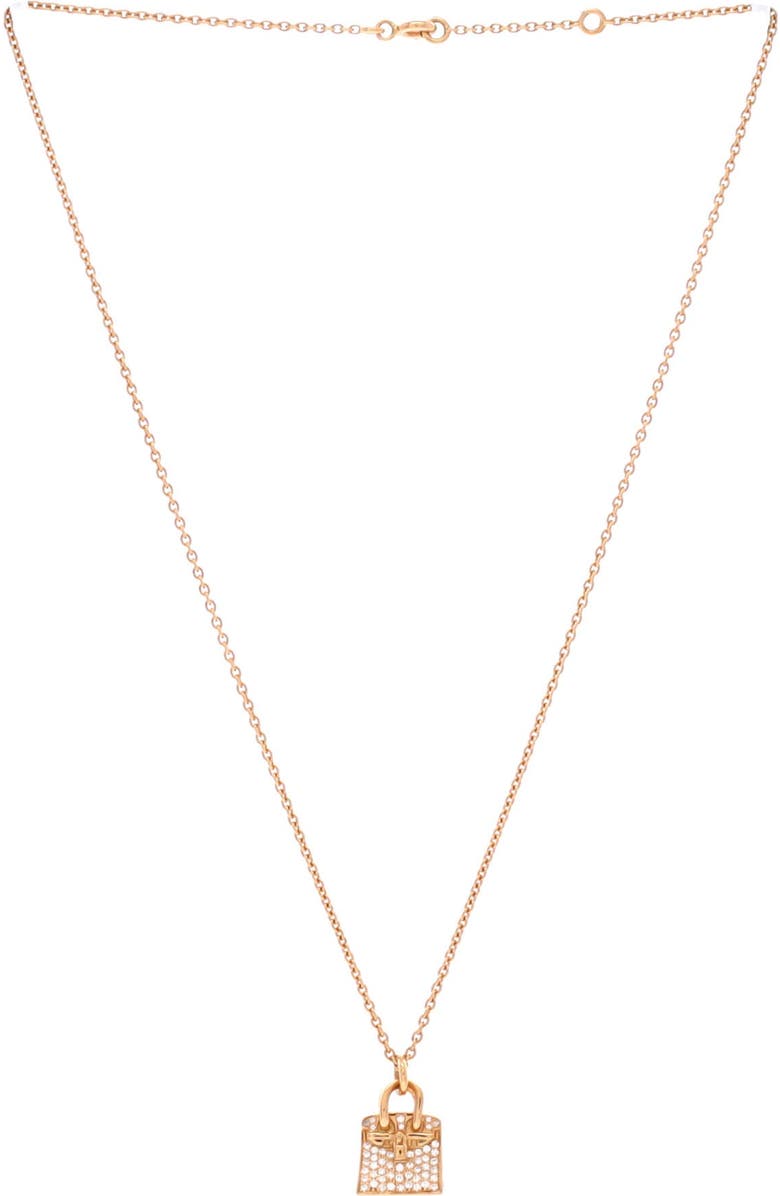 Pre-Owned Hermes Birkin Amulette Pendant Necklace 18K Rose Gold and Diamonds, Alternate, color, Rose Gold