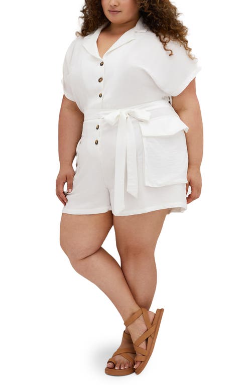 City Chic Jade Short Sleeve Playsuit In White