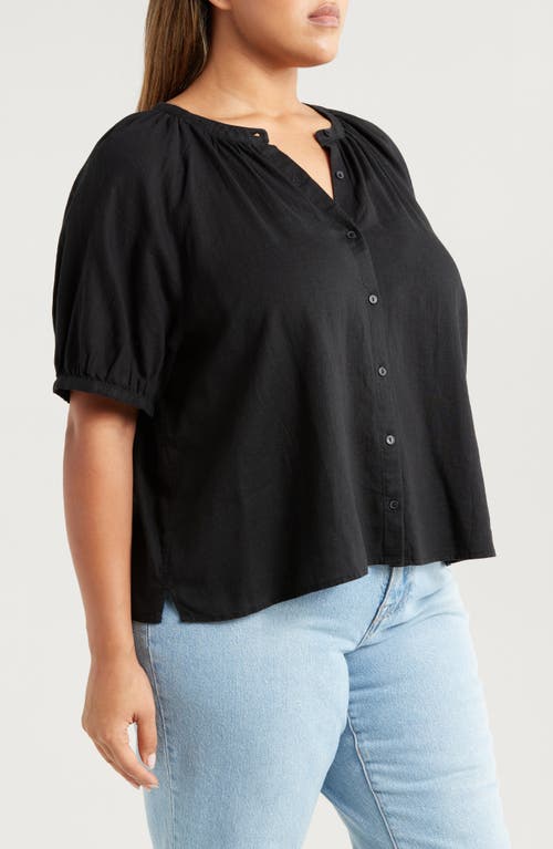 Caslonr Caslon(r) Linen Blend Puff Sleeve Top In Black