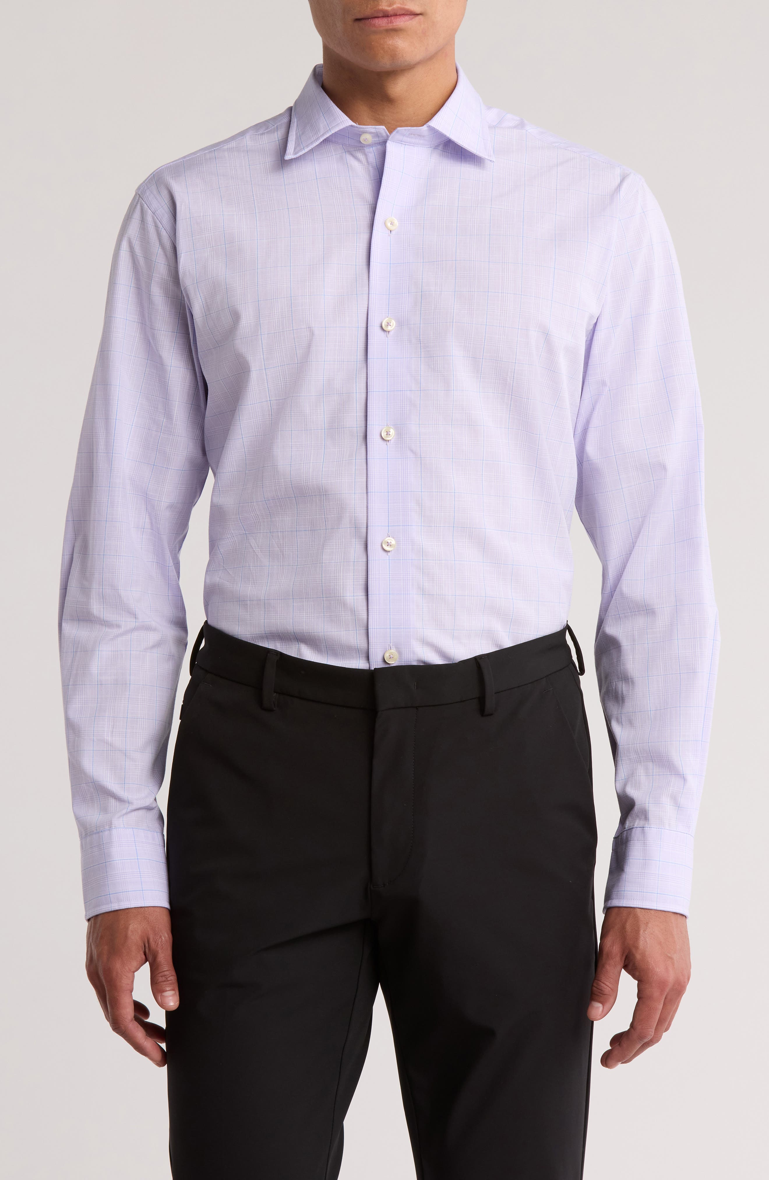 David Donahue Plaid Pima Cotton Dobby Sport Shirt