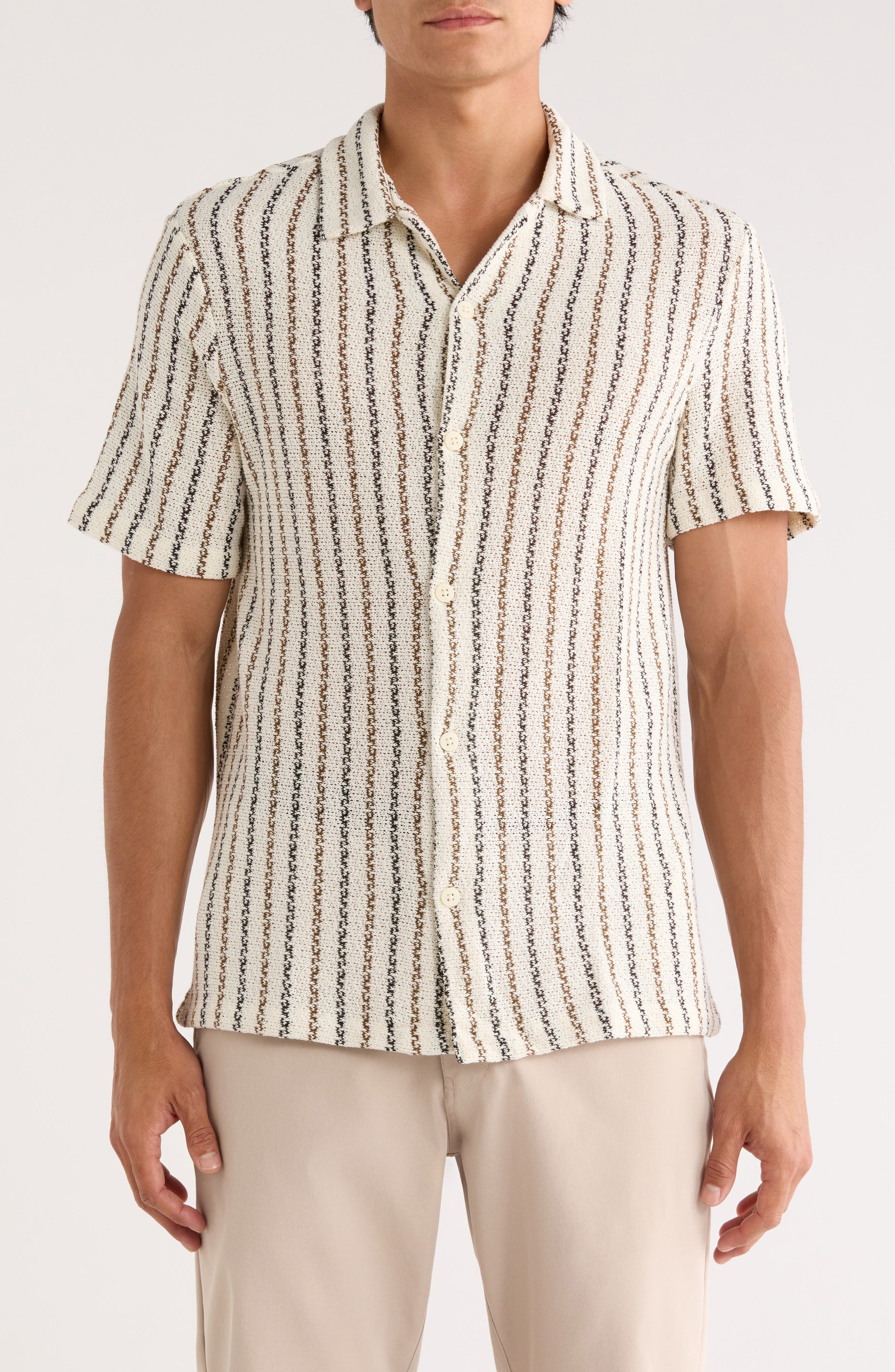 DENIM AND FLOWER Stripe Textured Camp Shirt