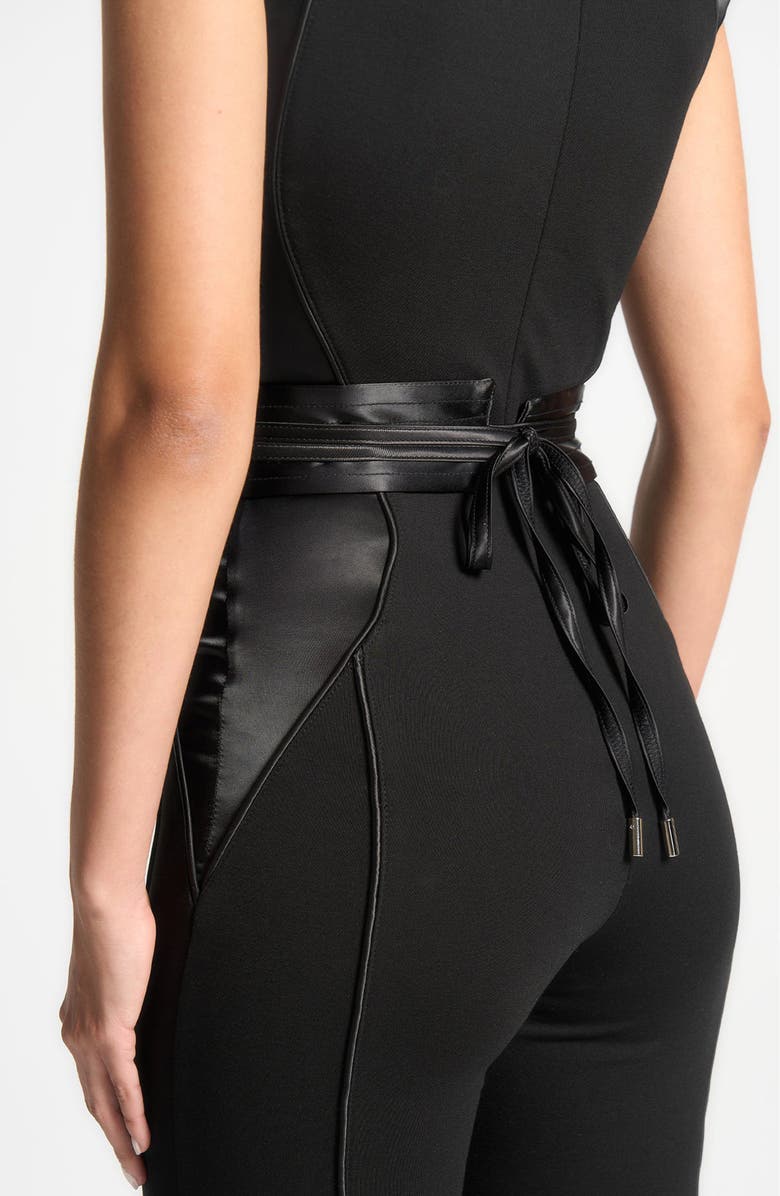 Manière De Voir Satin Contour Flared Jumpsuit, Alternate, color, Black