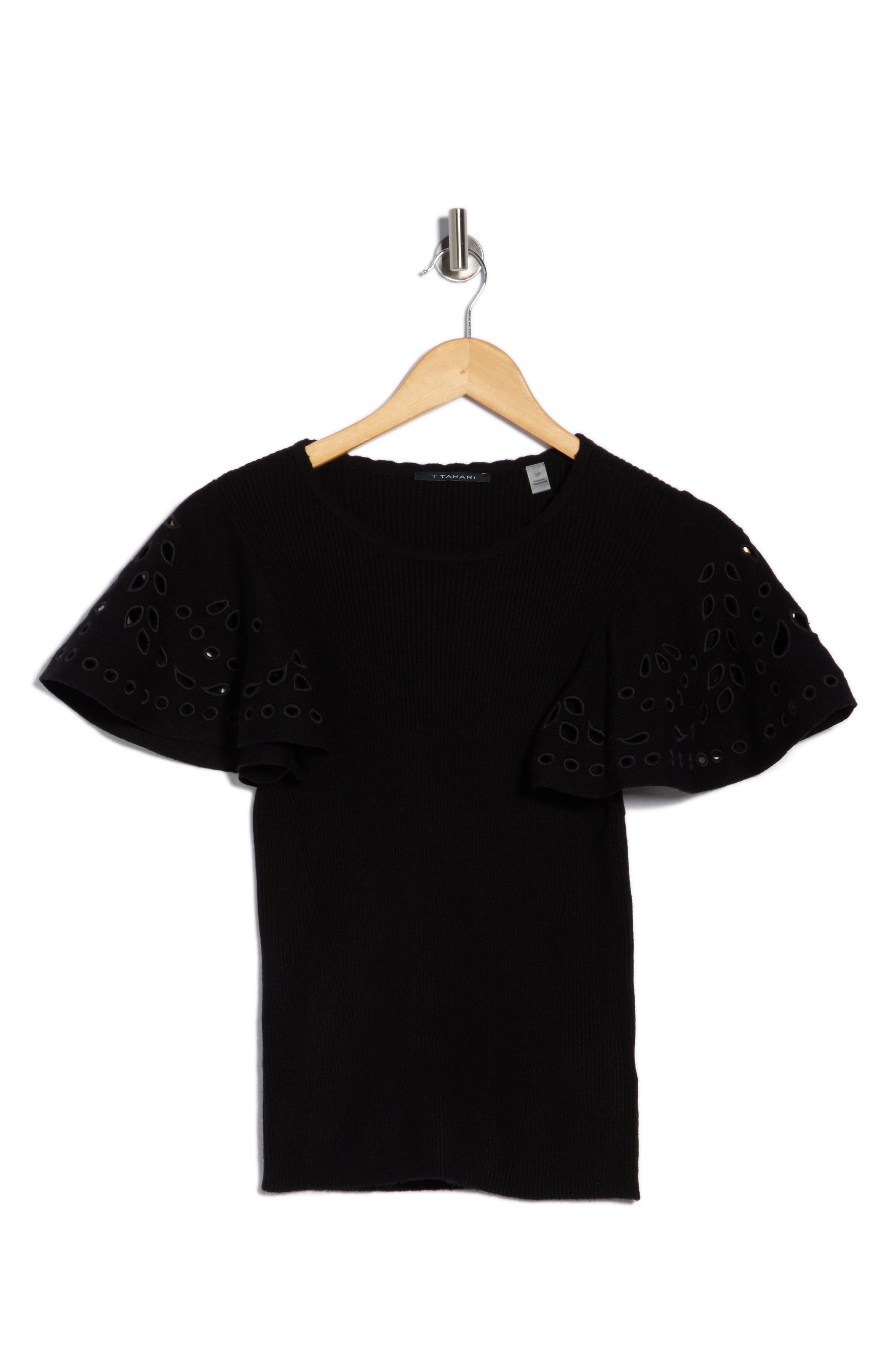 T Tahari Embroidered Eyelet Short Sleeve Sweater