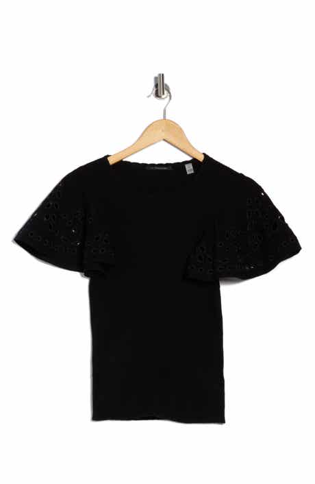 T Tahari Embroidered Eyelet Short Sleeve Sweater