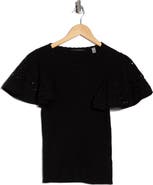 T Tahari Embroidered Eyelet Short Sleeve Sweater