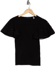 T Tahari Embroidered Eyelet Short Sleeve Sweater