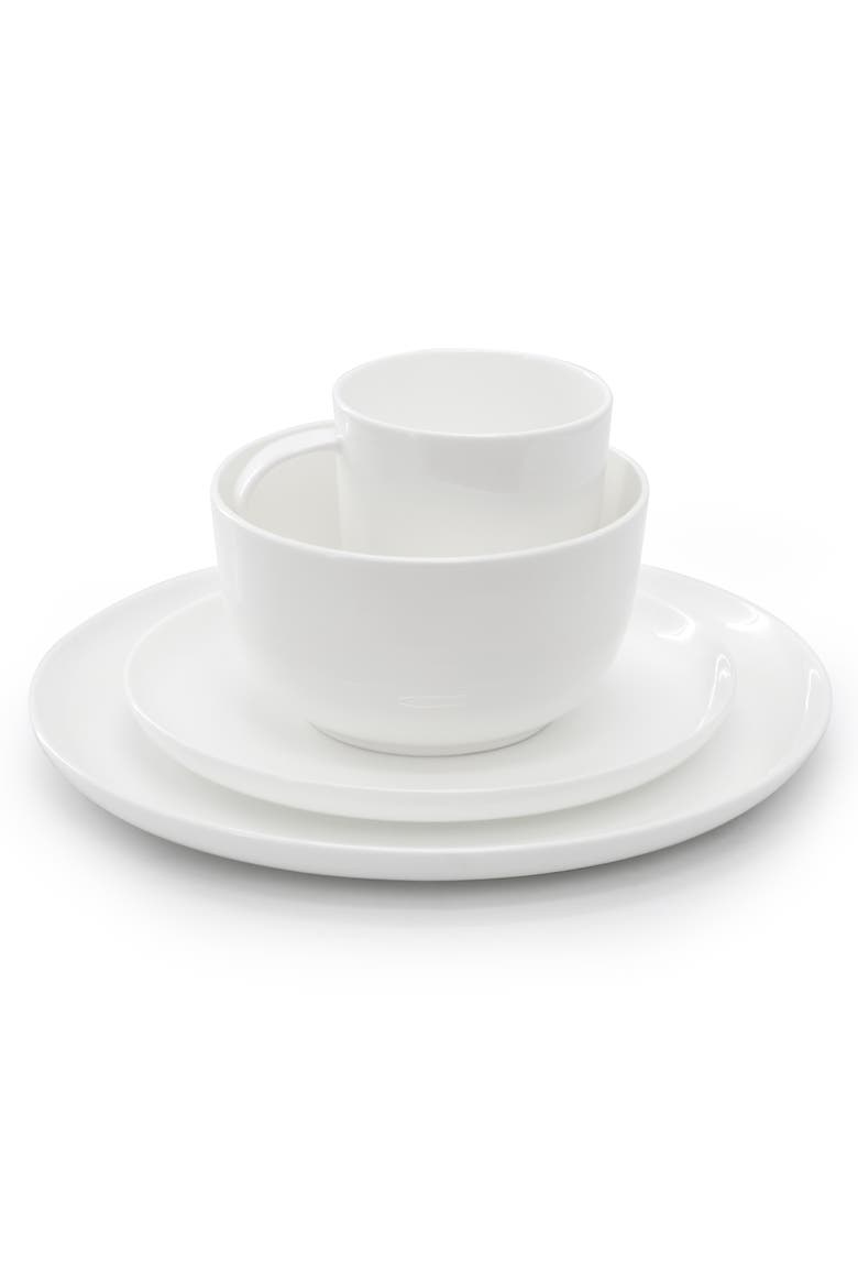 16 Piece Round Bone China Dinnerware Set in White, Alternate, color, White