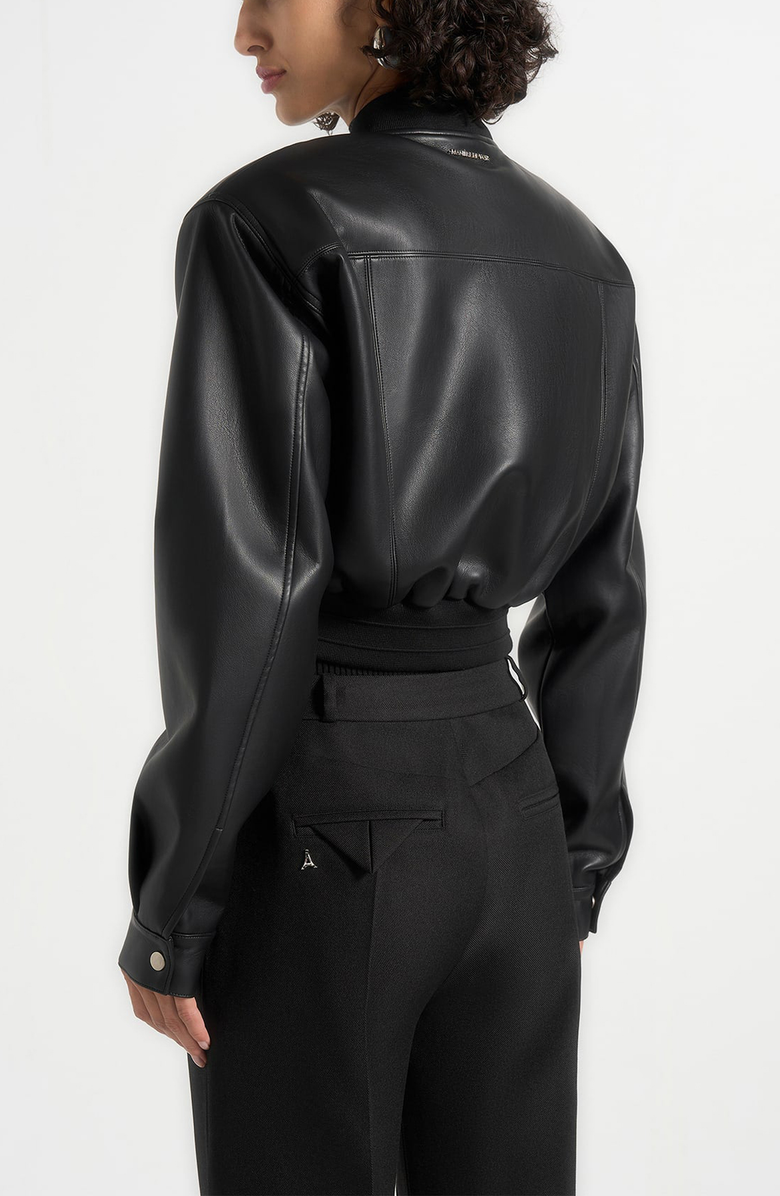 Manière De Voir Zina Leather Wide Shoulder Bomber Jacket, Alternate, color, Black