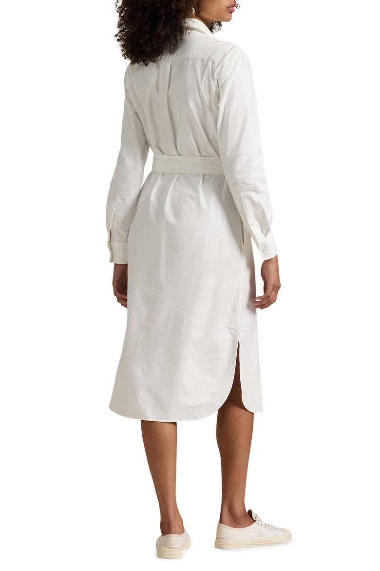 Belted Long Sleeve Cotton Oxford Shirtdress, Alternate, color, WHITE